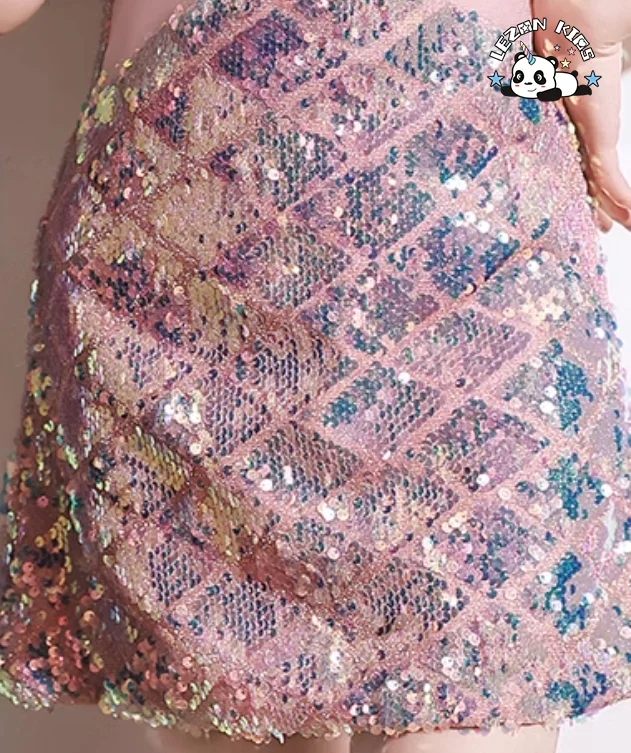 LEZONKIDS - Customizable New Arrival Children's Summer Sequin Party Dress High End Puff Sleeves Girls Dress